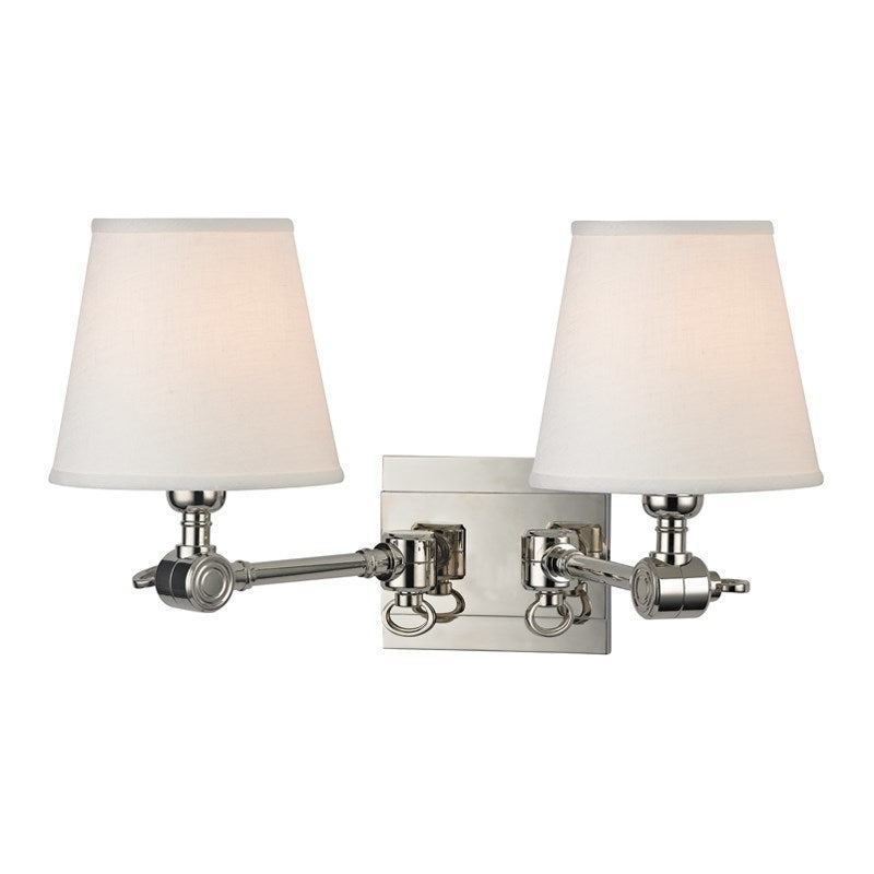 Steel Adjustable Arm with White Linen Shade Double Wall Sconce