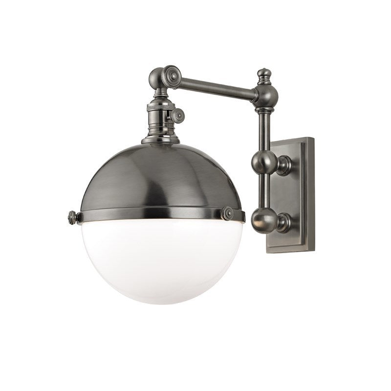 Steel Adjustable Arm with White Glass Shade Wall Sconce