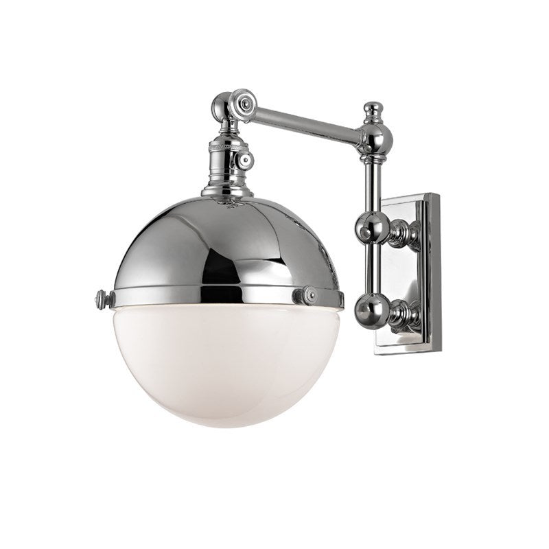 Steel Adjustable Arm with White Glass Shade Wall Sconce
