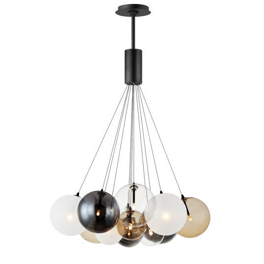 Burst - Multiple Light LED Chandelier in Black with Multi Color Glass by ET2 Lighting