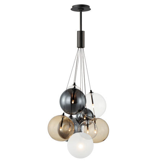 Burst - Multiple Light LED Pendant in Black with Multi Color Glass by ET2 Lighting