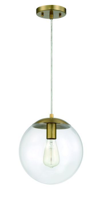 Steel Frame with Glass Globe Single Pendant in Satin Brass with Clear Glass by Craftmade