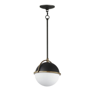 Steel Frame with Satin White Glass Globe Shade Pendant