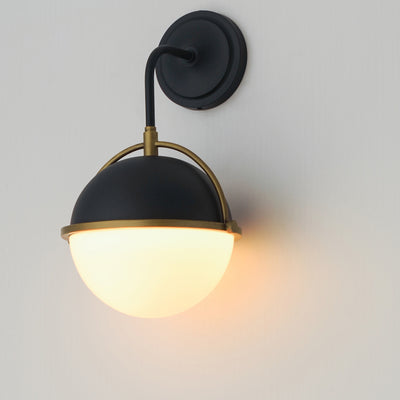 Black Weathered Brass with Satin White Glass Globe Shade Outdoor Wall Sconce