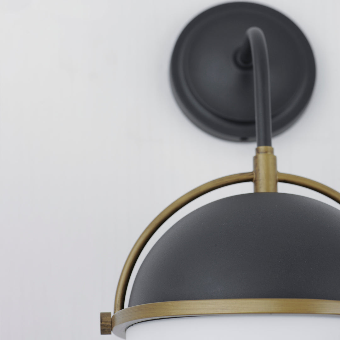 Black Weathered Brass with Satin White Glass Globe Shade Outdoor Wall Sconce