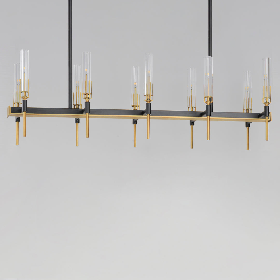 Black and Antique Brass with Cylindrical Clear Glass Shade Linear Chandelier