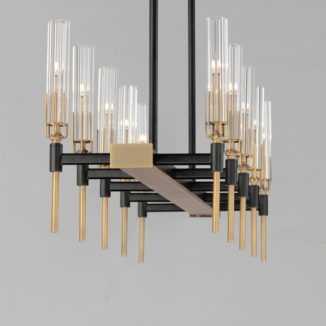 Black and Antique Brass with Cylindrical Clear Glass Shade Linear Chandelier