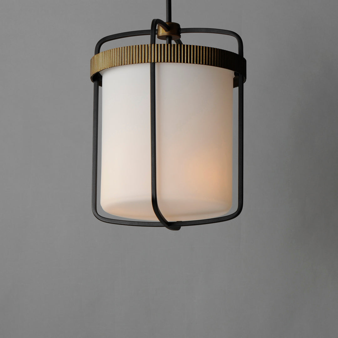 Black and Antique Brass Frame with Satin White Glass Shade Pendant