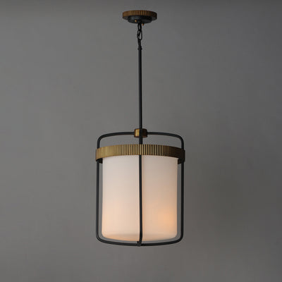 Black and Antique Brass Frame with Satin White Glass Shade Pendant
