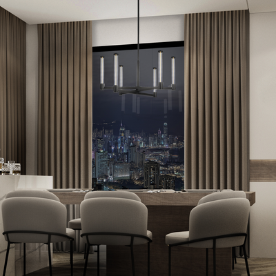 LED Steel Adjustable Frame with Clear Cylindrical Glass Shade Chandelier
