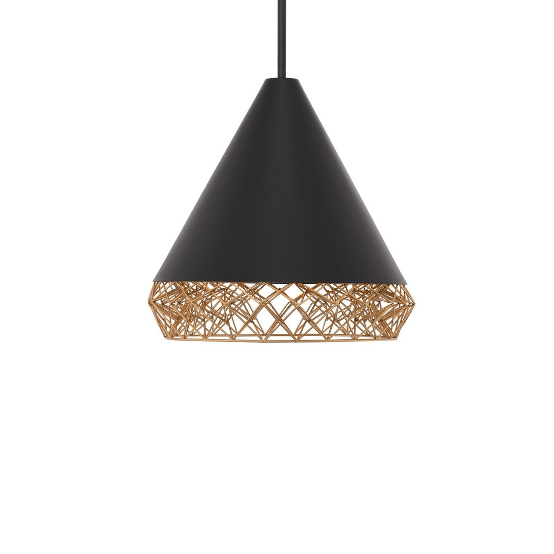 LED Black Conical Shade with Gold Metalwork Edge Pendant