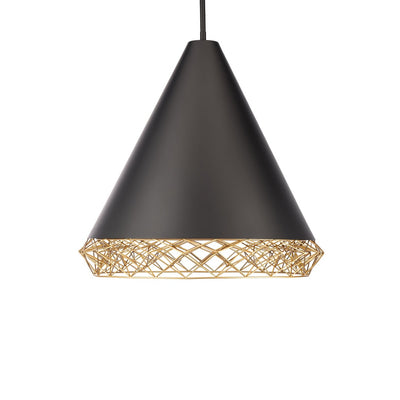 LED Black Conical Shade with Gold Metalwork Edge Pendant