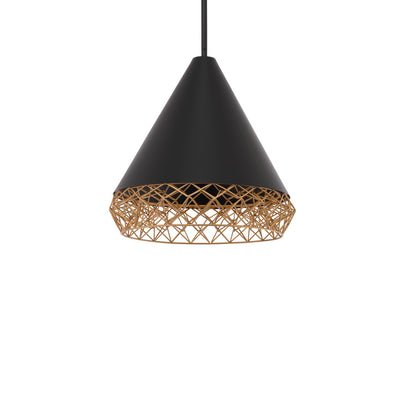 LED Black Conical Shade with Gold Metalwork Edge Pendant