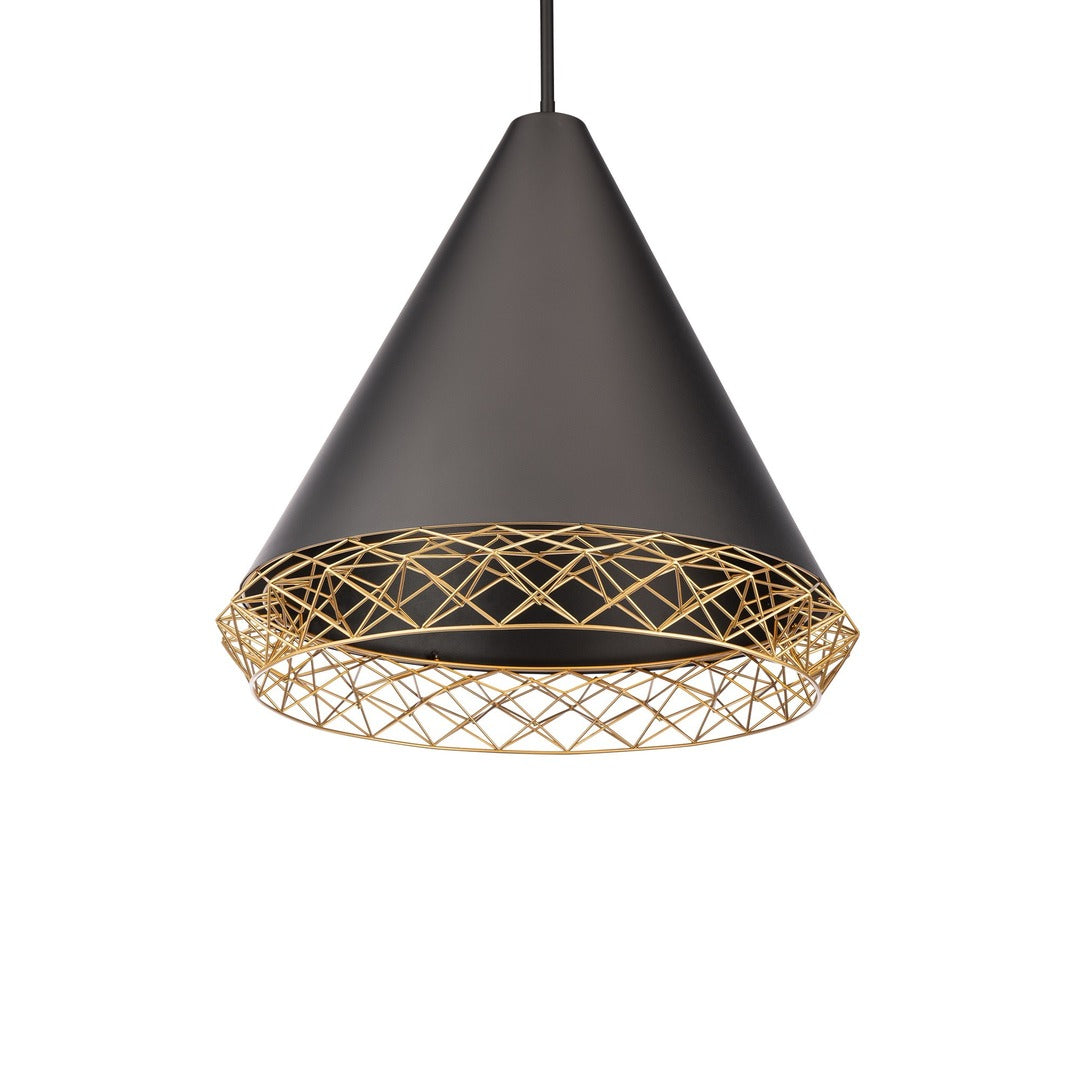 LED Black Conical Shade with Gold Metalwork Edge Pendant