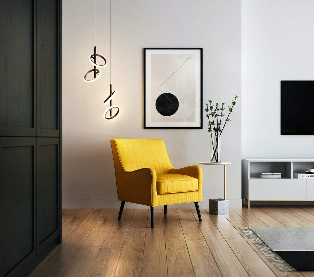LED Black Double Ring Frame with Acrylic Diffuser Pendant
