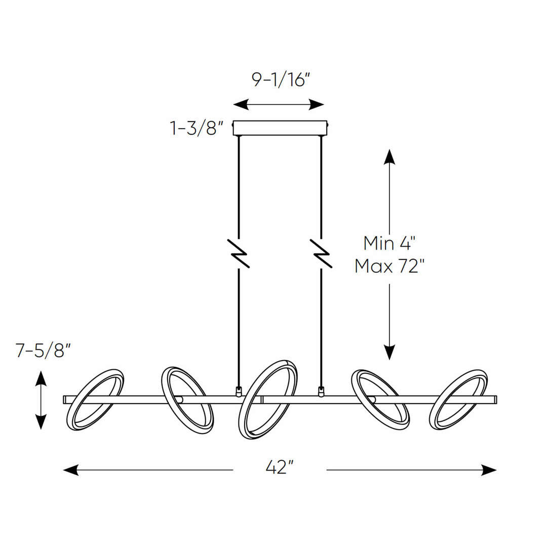 LED Steel Ring Frames with Acrylic Diffuser Linear Chandelier