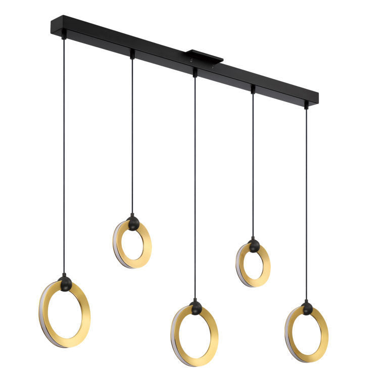 LED Black and Brass Ring Frame with Acrylic Diffuser Linear Pendant