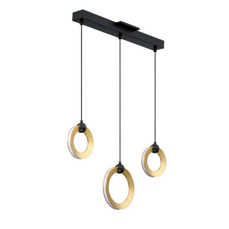 LED Black and Brass Ring Frame with Acrylic Diffuser Linear Pendant