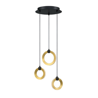LED Black and Brass Ring Frame with Acrylic Diffuser Pendant / Chandelier