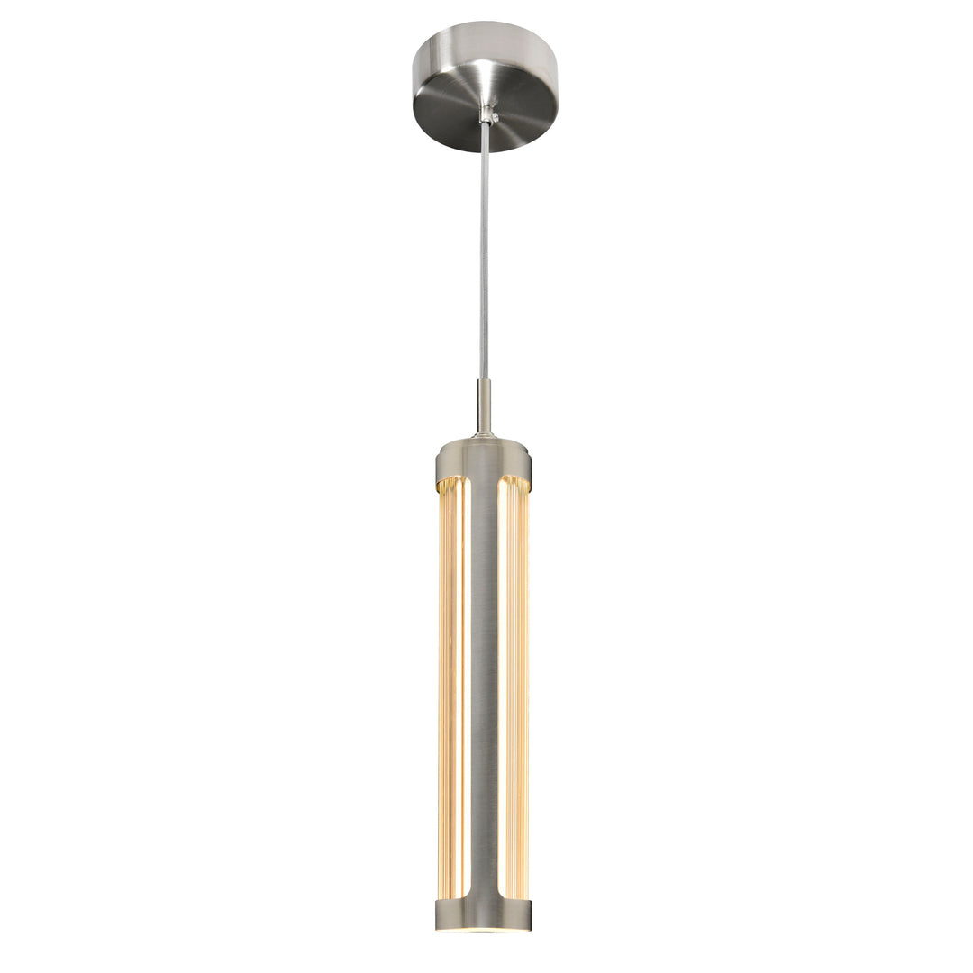LED Steel Frame with Cylindrical Ribbed Glass Shade Pendant