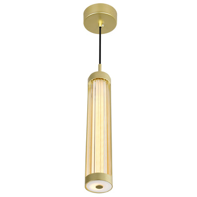 LED Steel Frame with Cylindrical Ribbed Glass Shade Pendant