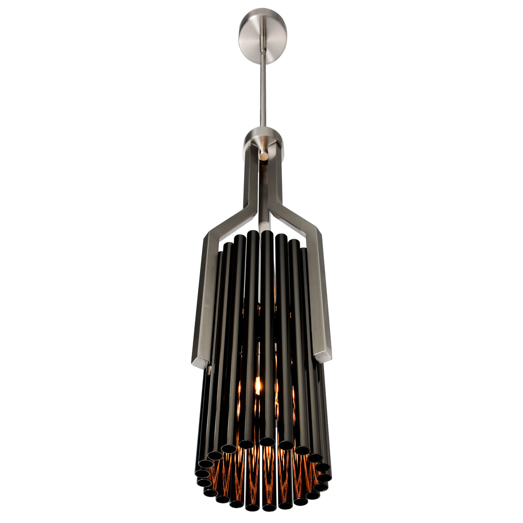 Satin Nickel with Pearl Black Tube Frame Pendant