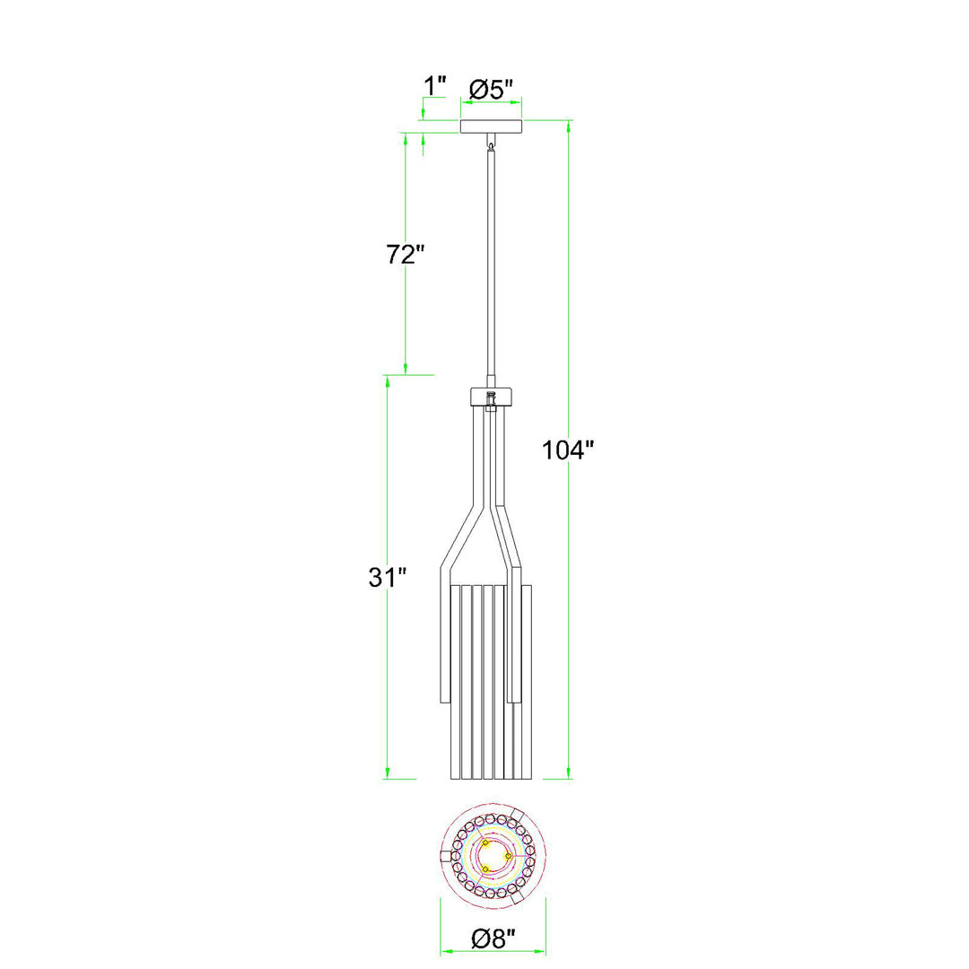 Satin Nickel with Pearl Black Tube Frame Pendant