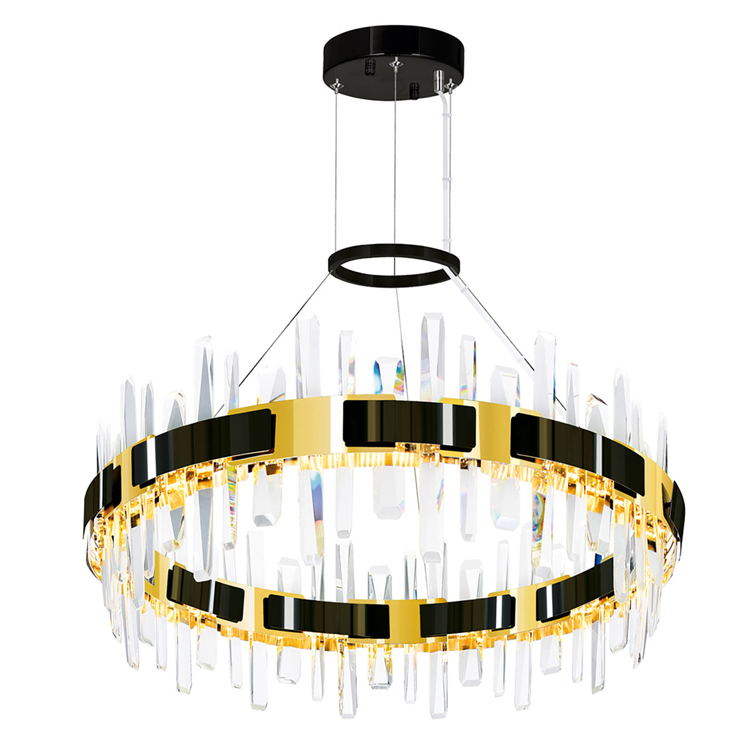 LED Brass and Pearl Black Frame with Cyrstal Rod Pendant / Chandelier