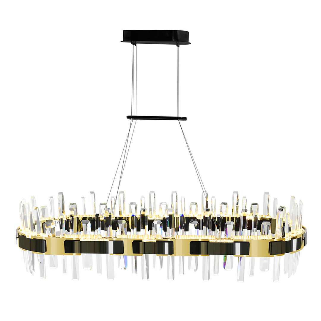 LED Brass and Pearl Black Frame with Cyrstal Rod Oval Chandelier