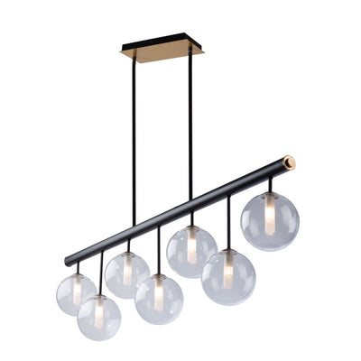Matte Black and Brass Finish with Clear Glass Globe Linear Pendant
