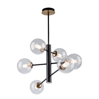 Matte Black and Brass Finish with Clear Glass Globe Chandelier