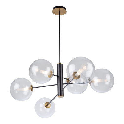 Matte Black and Brass Finish with Clear Glass Globe Chandelier