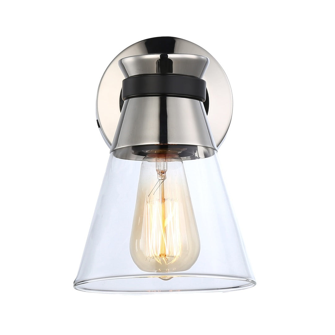 Steel Frame with Clear Conical Glass Shade Wall Sconce