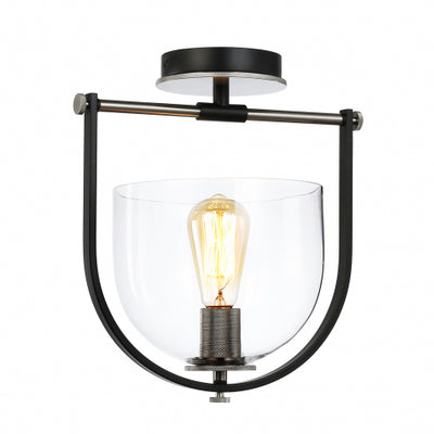 Steel Frame with Clear Glass Shade Semi Flush Mount