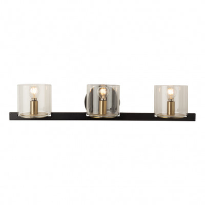 Black and Brass Frame with Cylindrical Glass Shade Vanity Light