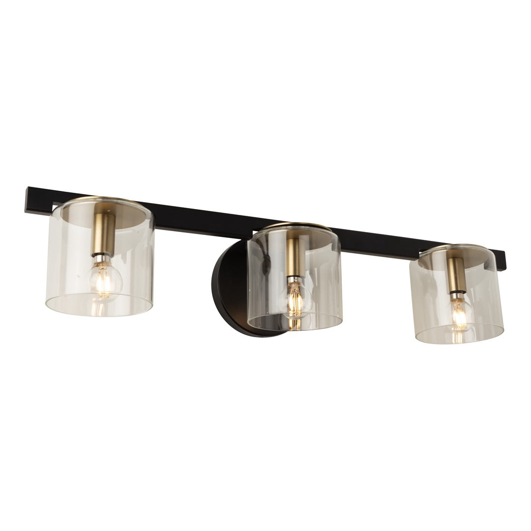 Black and Brass Frame with Cylindrical Glass Shade Vanity Light