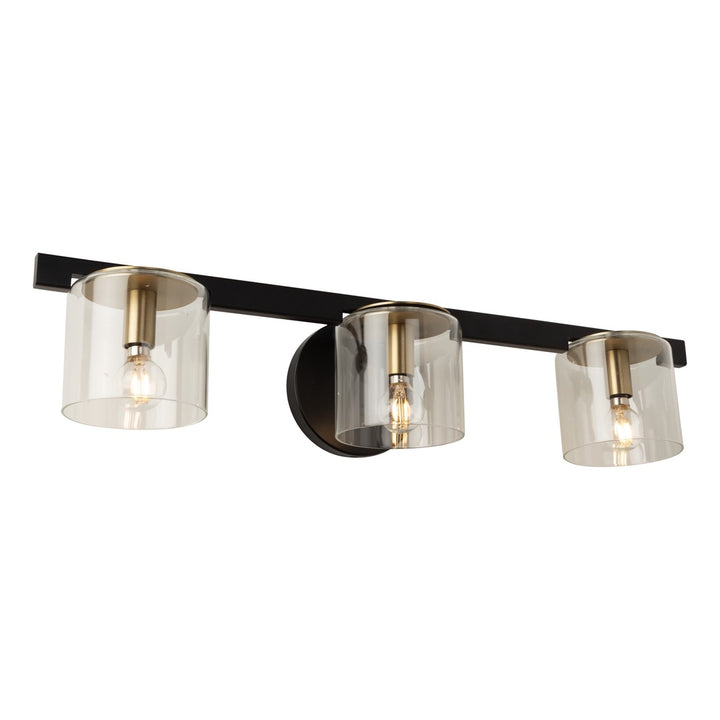Black and Brass Frame with Cylindrical Glass Shade Vanity Light