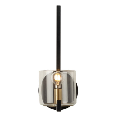 Black and Brass Frame with Cylindrical Glass Shade Wall Sconce