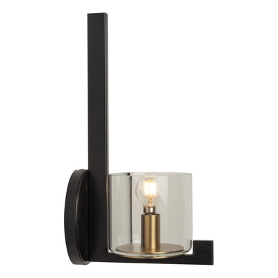Black and Brass Frame with Cylindrical Glass Shade Wall Sconce