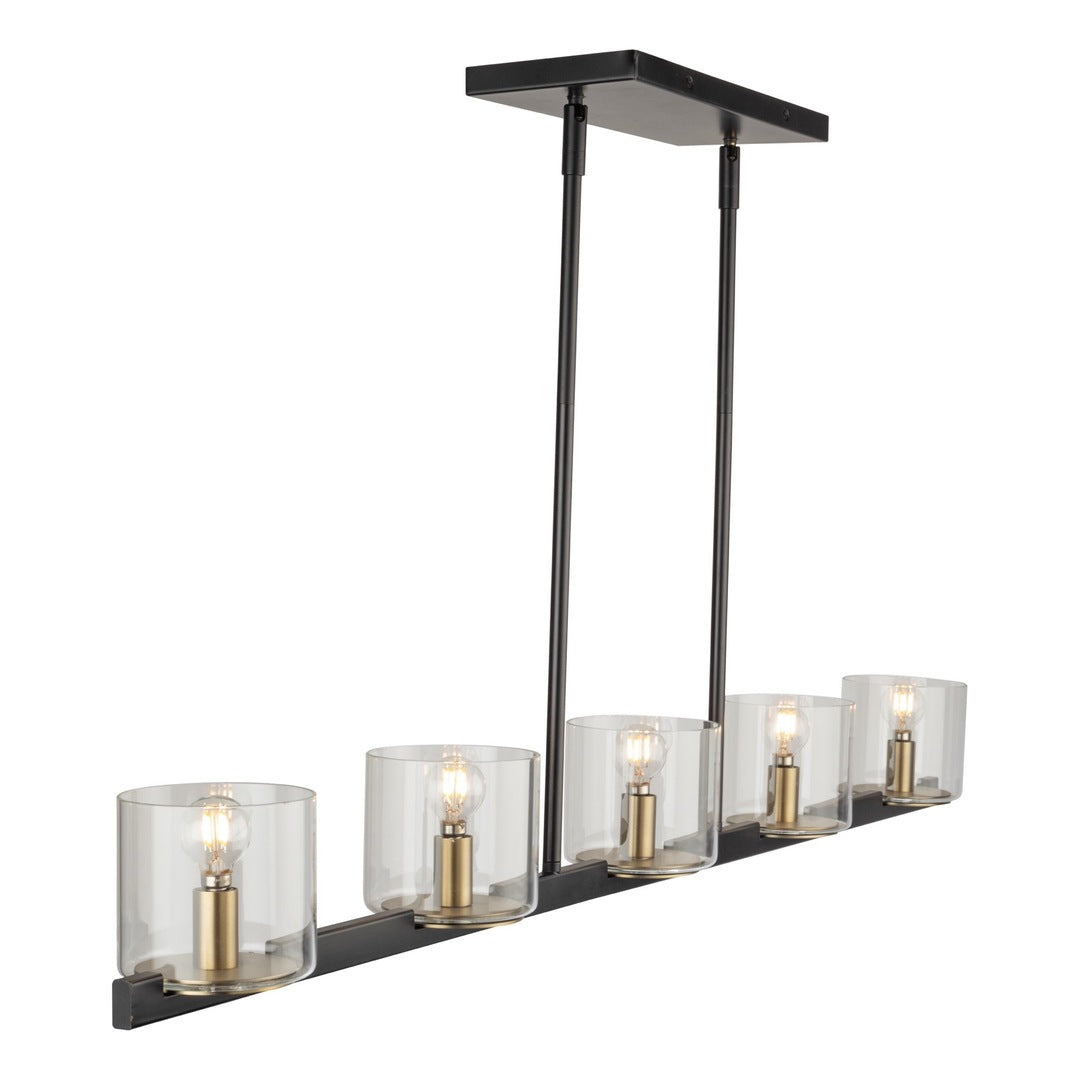 Black and Brass Frame with Cylindrical Glass Shade Linear Pendant