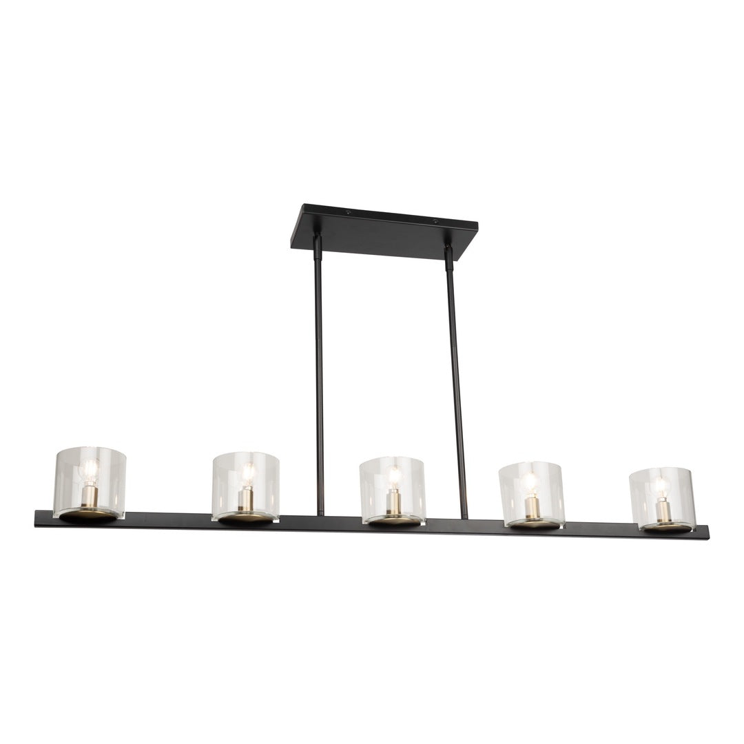 Black and Brass Frame with Cylindrical Glass Shade Linear Pendant