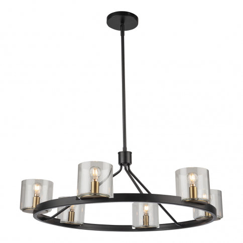 Black and Brass Frame with Cylindrical Glass Shade Round Chandelier