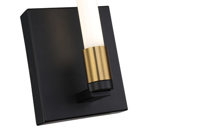 LED Black and Brass Frame with Cylindrical White Diffuser Wall Sconce