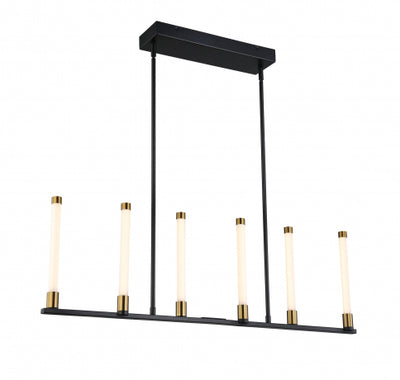 LED Black and Brass Frame with Cylindrical White Diffuser Linear Chandelier