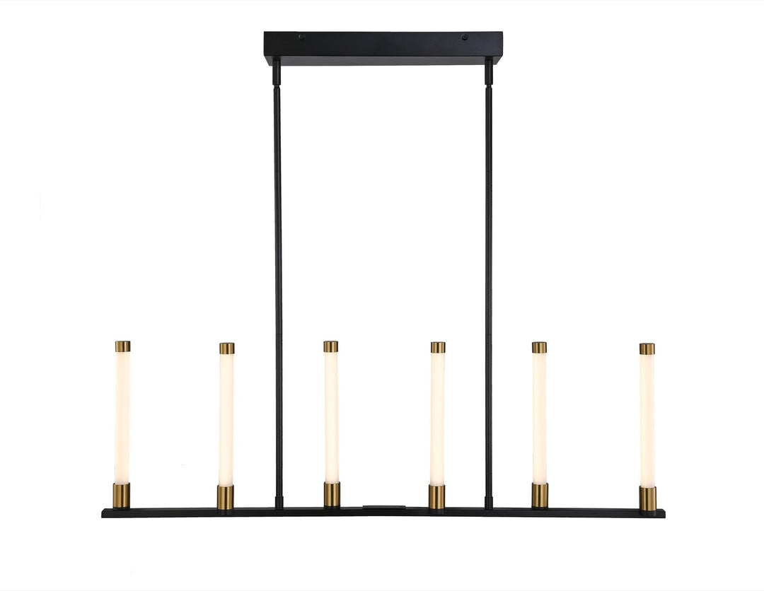LED Black and Brass Frame with Cylindrical White Diffuser Linear Chandelier