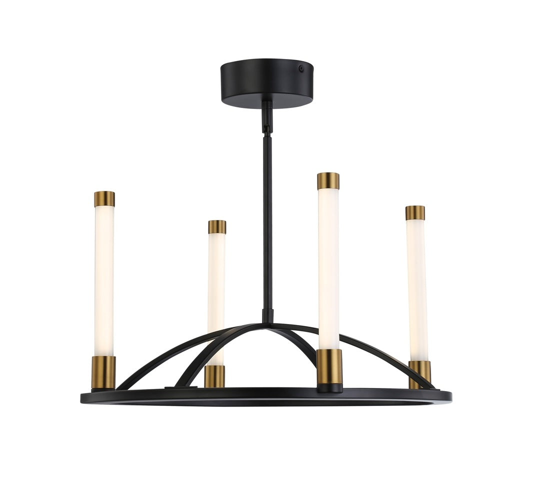 Black and Brass Frame with Cylindrical White Diffuser Chandelier