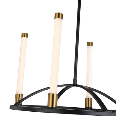 Black and Brass Frame with Cylindrical White Diffuser Chandelier