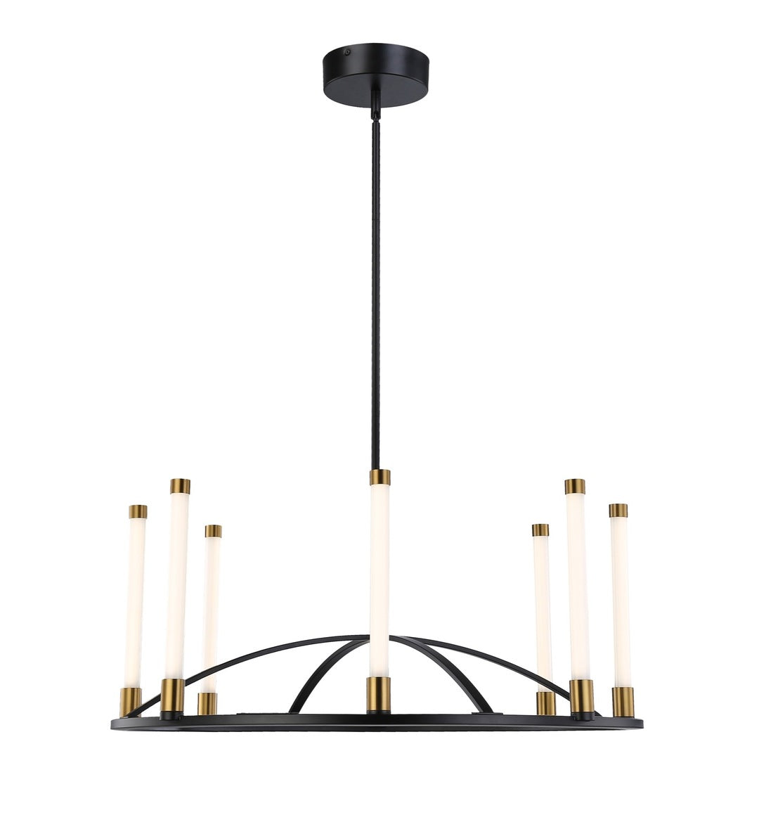 Black and Brass Frame with Cylindrical White Diffuser Chandelier