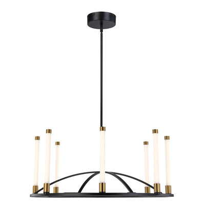 Black and Brass Frame with Cylindrical White Diffuser Chandelier