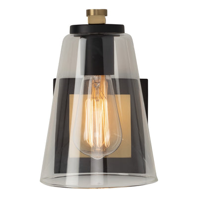 Black with Brushed Brass Frame with Conical Glass Shade Wall Sconce